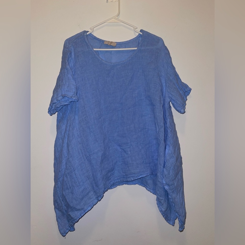 Oversized Blue Linen Shirt by DS - One Size XL